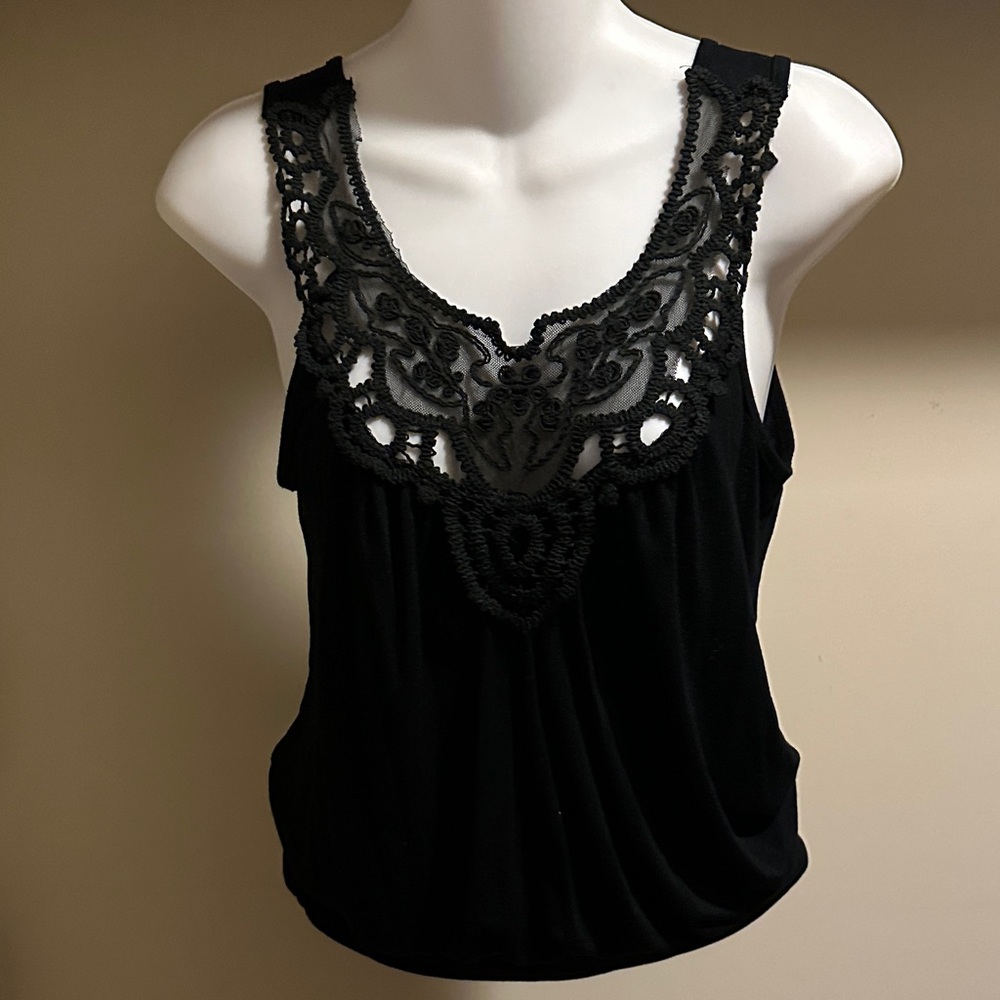 Planet Funk Black Lace Trim Women's jersey Top S